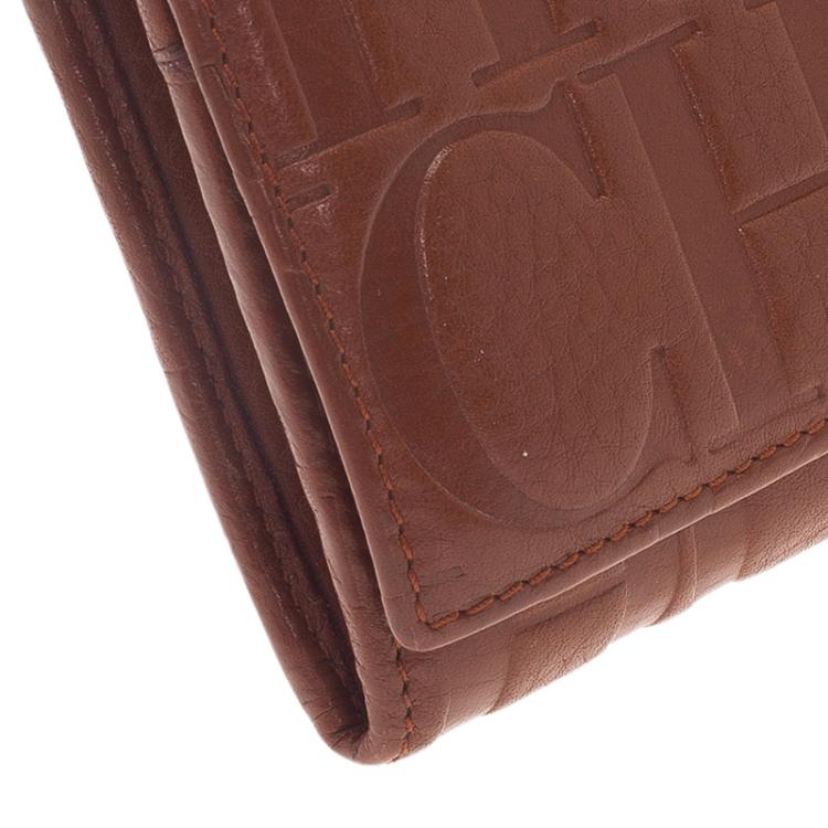 Pre Owned Carolina Herrera Brown Monogram Leather Continental Wallet
