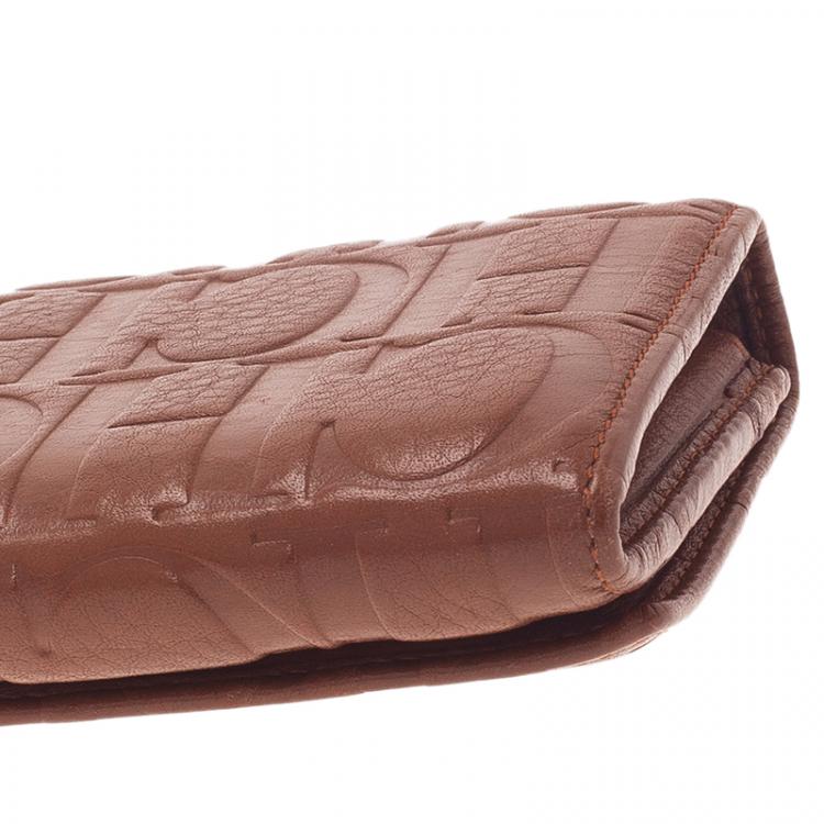 Pre Owned Carolina Herrera Brown Monogram Leather Continental Wallet