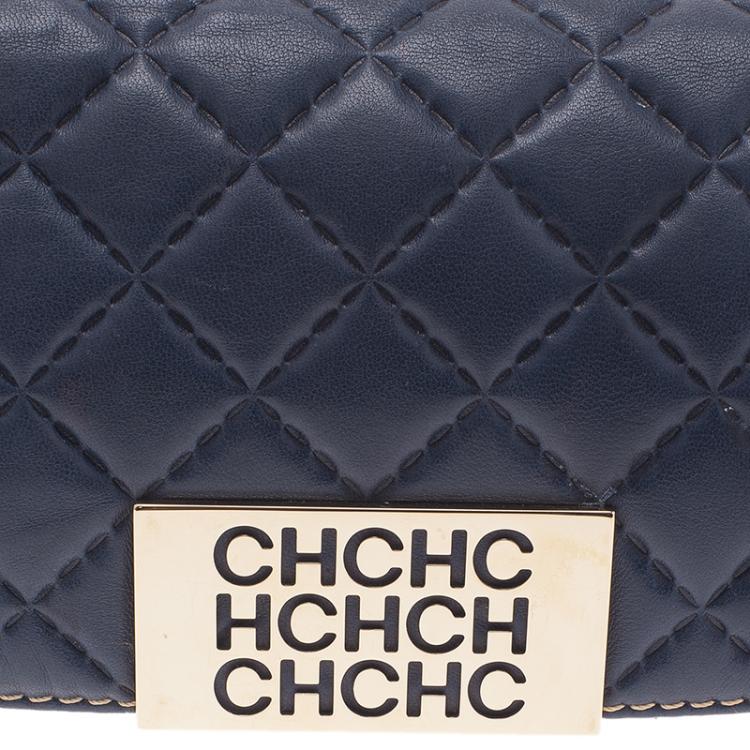 Pre Owned Carolina Herrera Blue Quilted Leather Clutch