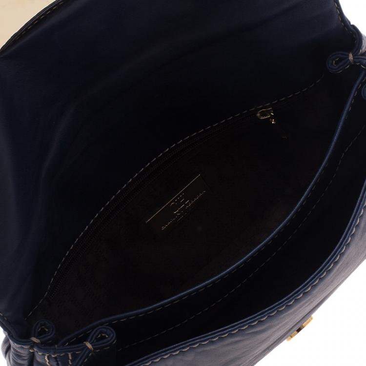 Pre Owned Carolina Herrera Blue Quilted Leather Clutch