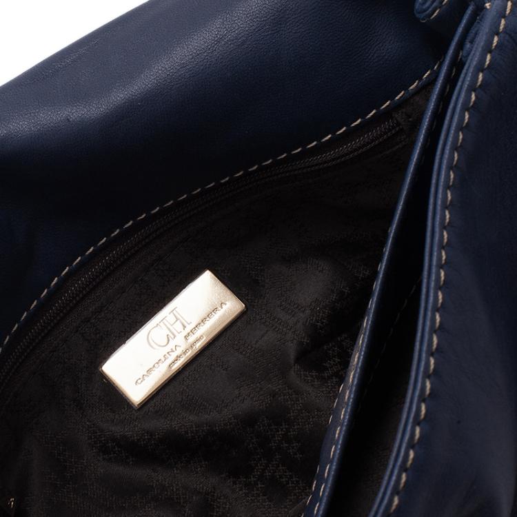 Pre Owned Carolina Herrera Blue Quilted Leather Clutch