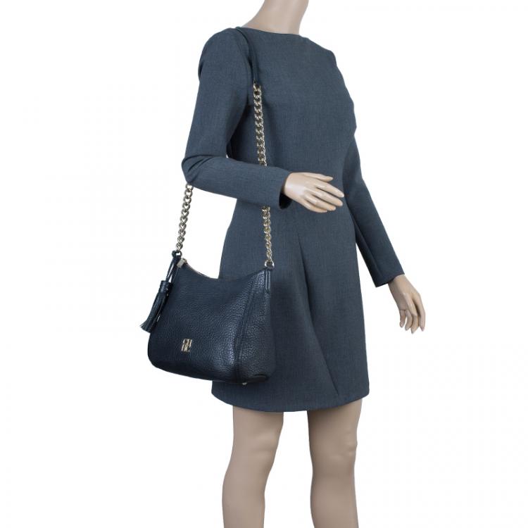 Pre Owned Carolina Herrera Black Pebbled Leather Maria Shoulder Bag