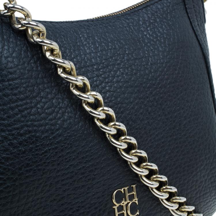 Pre Owned Carolina Herrera Black Pebbled Leather Maria Shoulder Bag