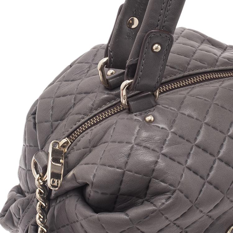 Pre Owned Carolina Herrera Grey Leather Quilted Chain Satchel Bag