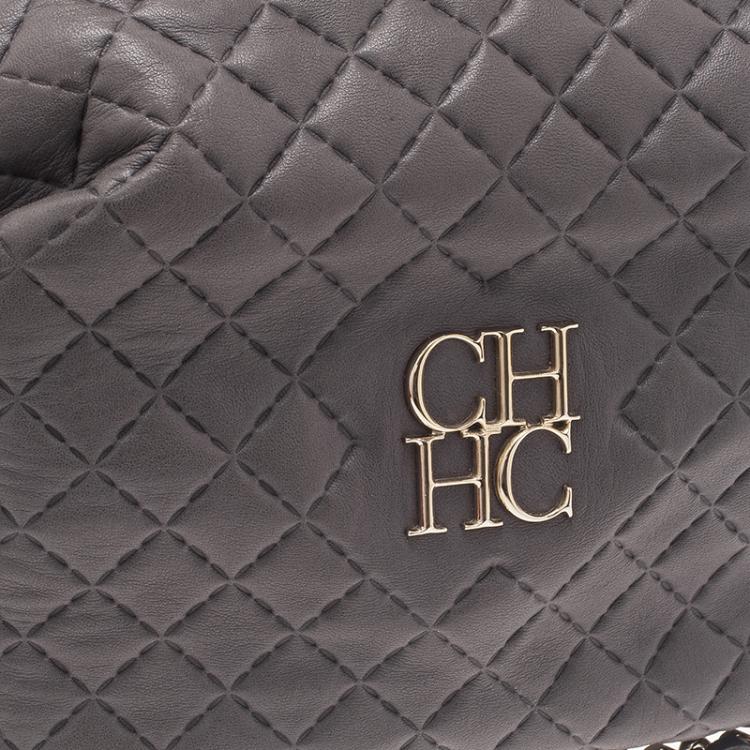 Pre Owned Carolina Herrera Grey Leather Quilted Chain Satchel Bag