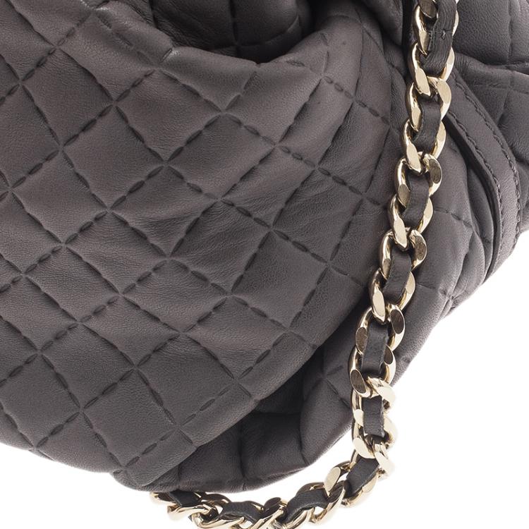 Pre Owned Carolina Herrera Grey Leather Quilted Chain Satchel Bag