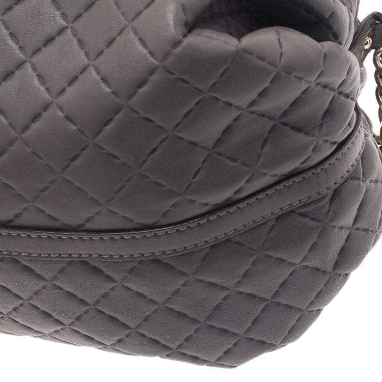 Pre Owned Carolina Herrera Grey Leather Quilted Chain Satchel Bag