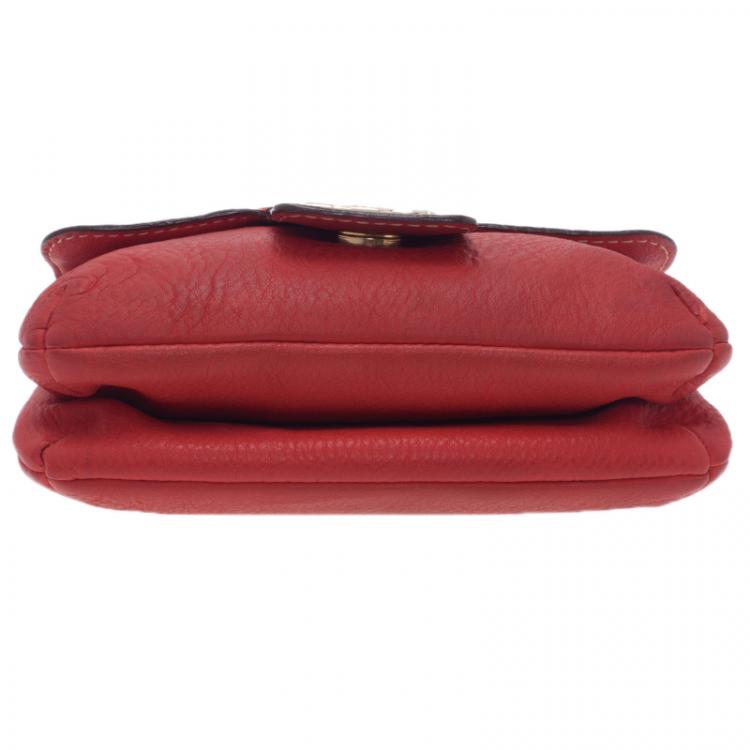 Pre Owned Carolina Herrera Red Leather Double Flap Chain Bag