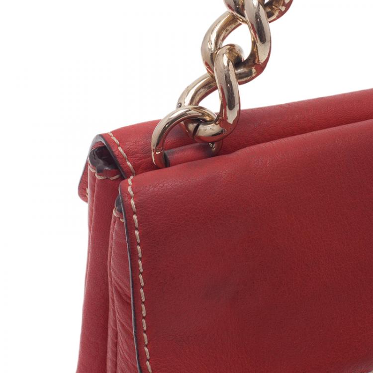Pre Owned Carolina Herrera Red Leather Double Flap Chain Bag