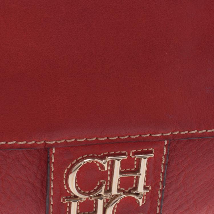 Pre Owned Carolina Herrera Red Leather Double Flap Chain Bag
