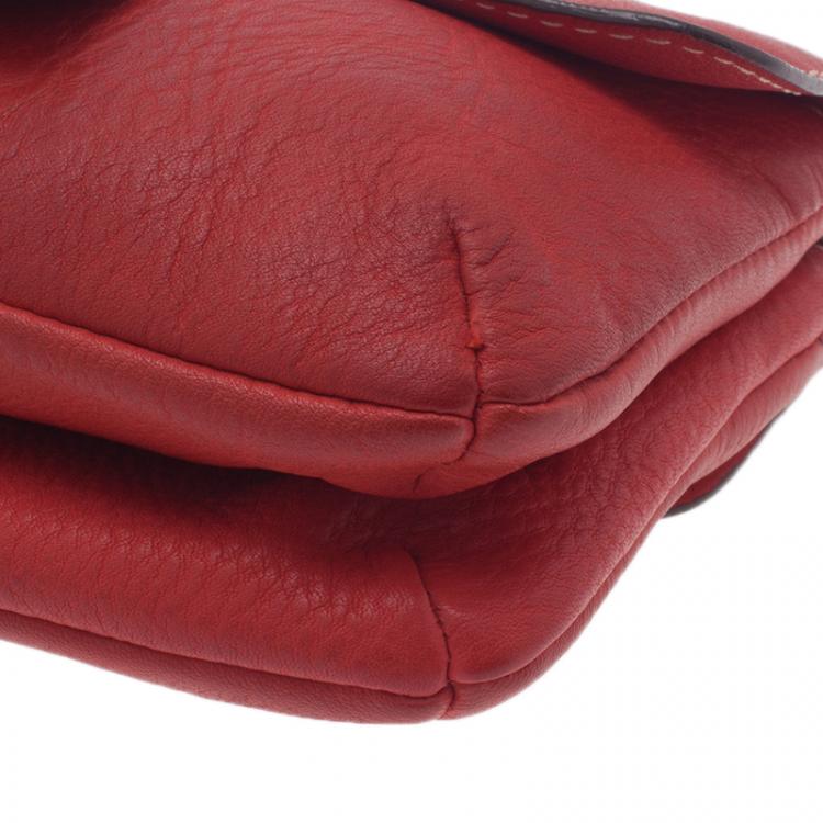 Pre Owned Carolina Herrera Red Leather Double Flap Chain Bag