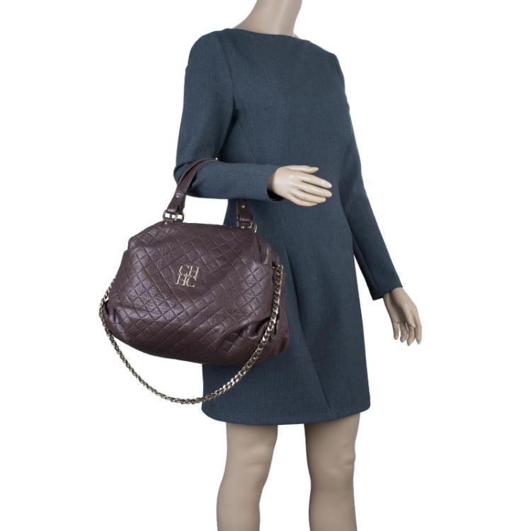 Pre Owned Carolina Herrera Brown Quilted Leather Chain Satchel Bag
