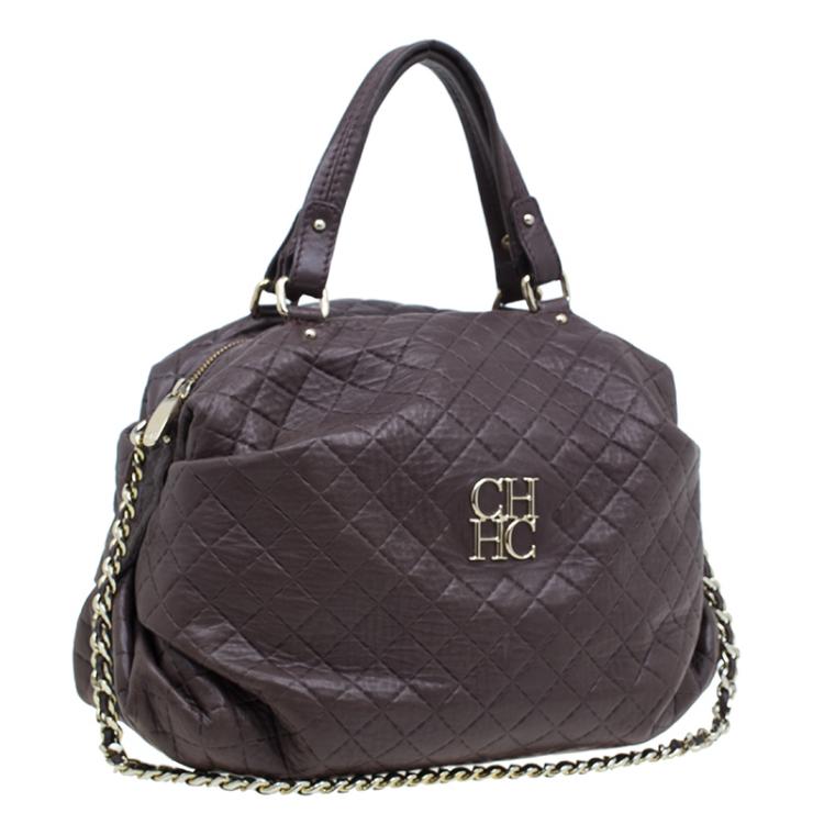 Pre Owned Carolina Herrera Brown Quilted Leather Chain Satchel Bag