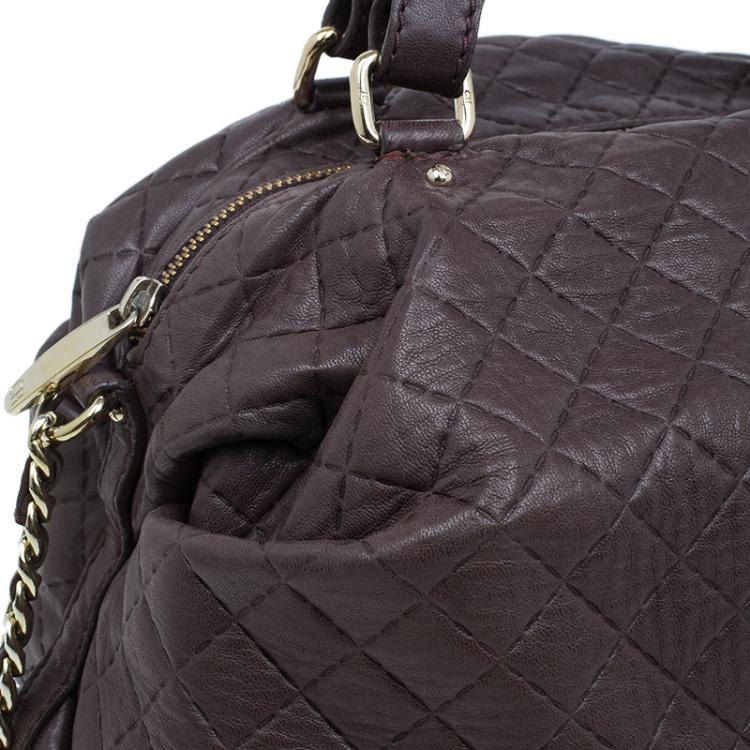 Pre Owned Carolina Herrera Brown Quilted Leather Chain Satchel Bag