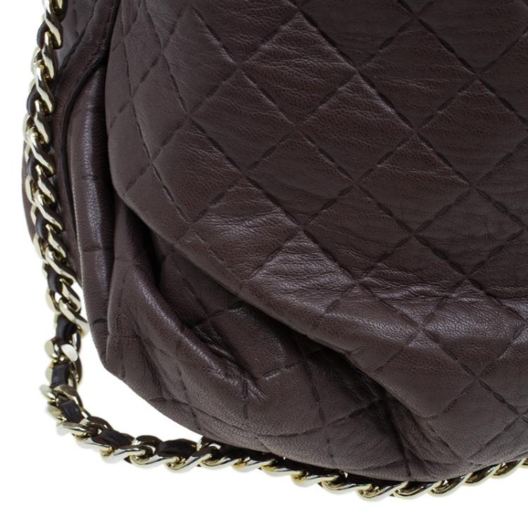 Pre Owned Carolina Herrera Brown Quilted Leather Chain Satchel Bag