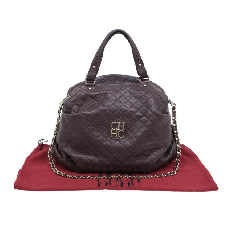 Pre Owned Carolina Herrera Brown Quilted Leather Chain Satchel Bag