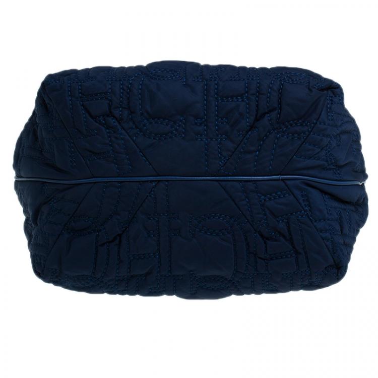 Pre Owned Carolina Herrera Blue Monogram Nylon Pleated Hobo Bag