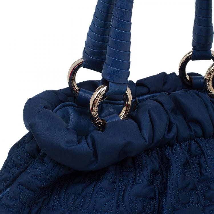 Pre Owned Carolina Herrera Blue Monogram Nylon Pleated Hobo Bag