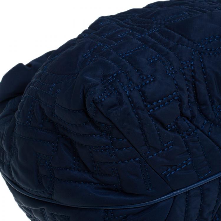 Pre Owned Carolina Herrera Blue Monogram Nylon Pleated Hobo Bag