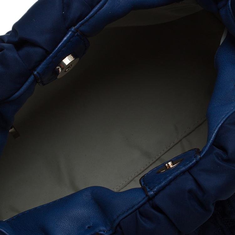 Pre Owned Carolina Herrera Blue Monogram Nylon Pleated Hobo Bag