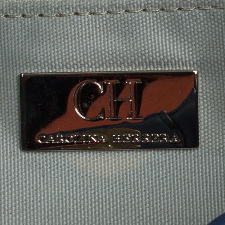 Pre Owned Carolina Herrera Blue Monogram Nylon Pleated Hobo Bag