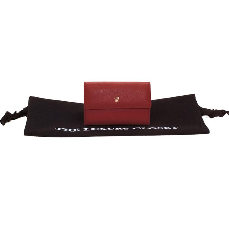 Pre Owned Carolina Herrera Red Leather Compact Wallet