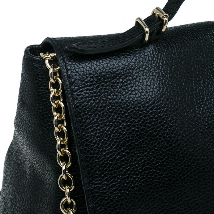 Pre Owned Carolina Herrera Black Leather Minueto Flap Bag
