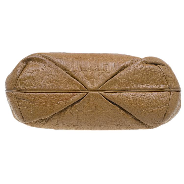 Pre Owned Carolina Herrera Brown Monogram Leather Hobo Bag