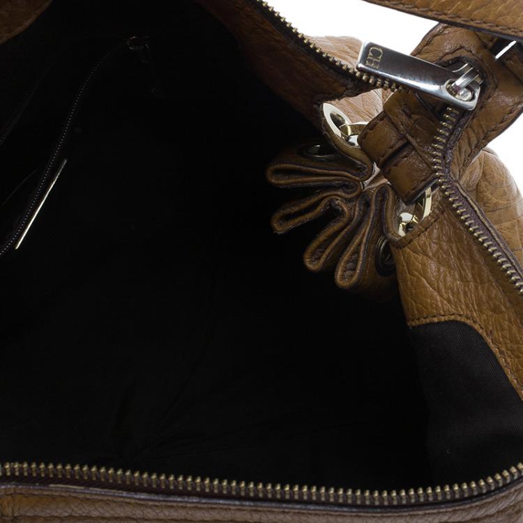 Pre Owned Carolina Herrera Brown Monogram Leather Hobo Bag