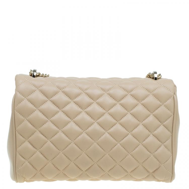 Pre Owned Carolina Herrera Cream Quilted Leather Crossbody Bag