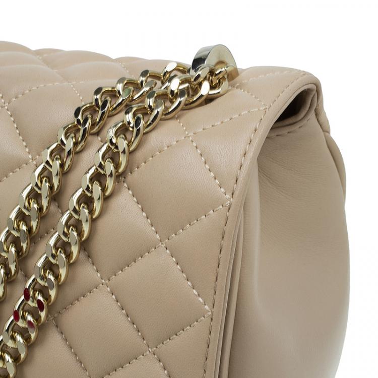 Pre Owned Carolina Herrera Cream Quilted Leather Crossbody Bag
