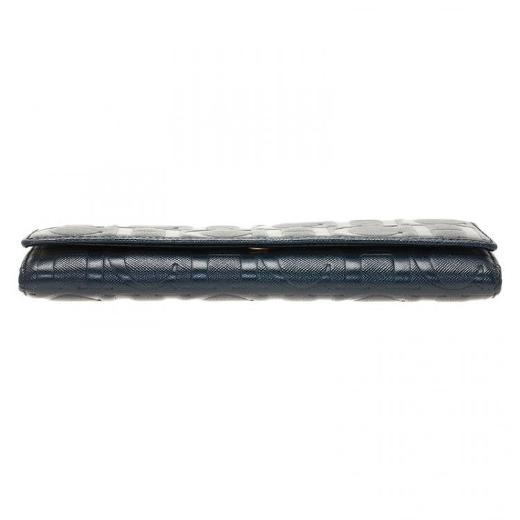 Pre Owned Carolina Herrera Navy Blue Monogram Leather Continental Wallet