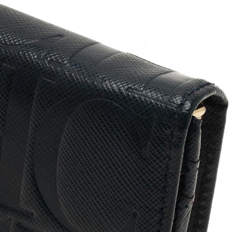 Pre Owned Carolina Herrera Navy Blue Monogram Leather Continental Wallet