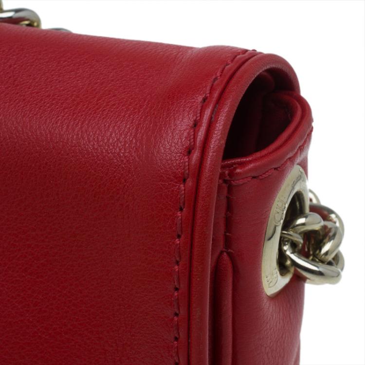 Pre Owned Carolina Herrera Red Leather Crossbody Bag
