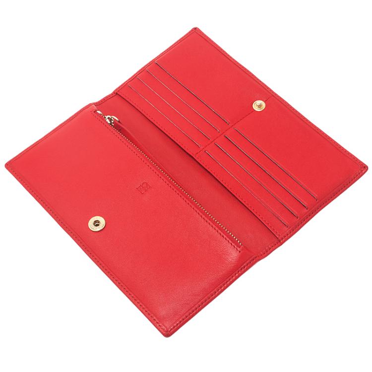 Pre Owned Carolina Herrera Rose Red Leather Logo Embossed Continental Flap Wallet 