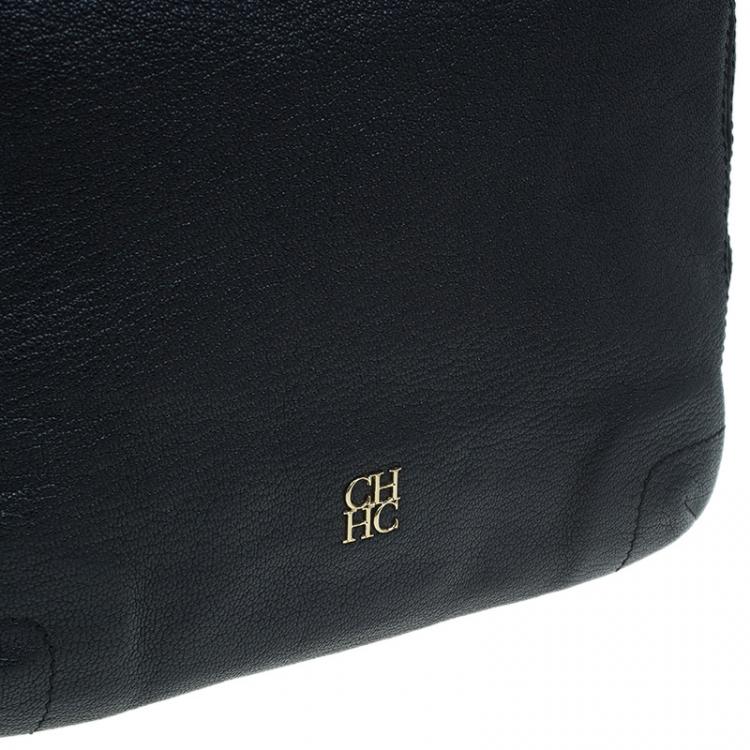 Pre Owned Carolina Herrera Black Leather Bow Hobo 