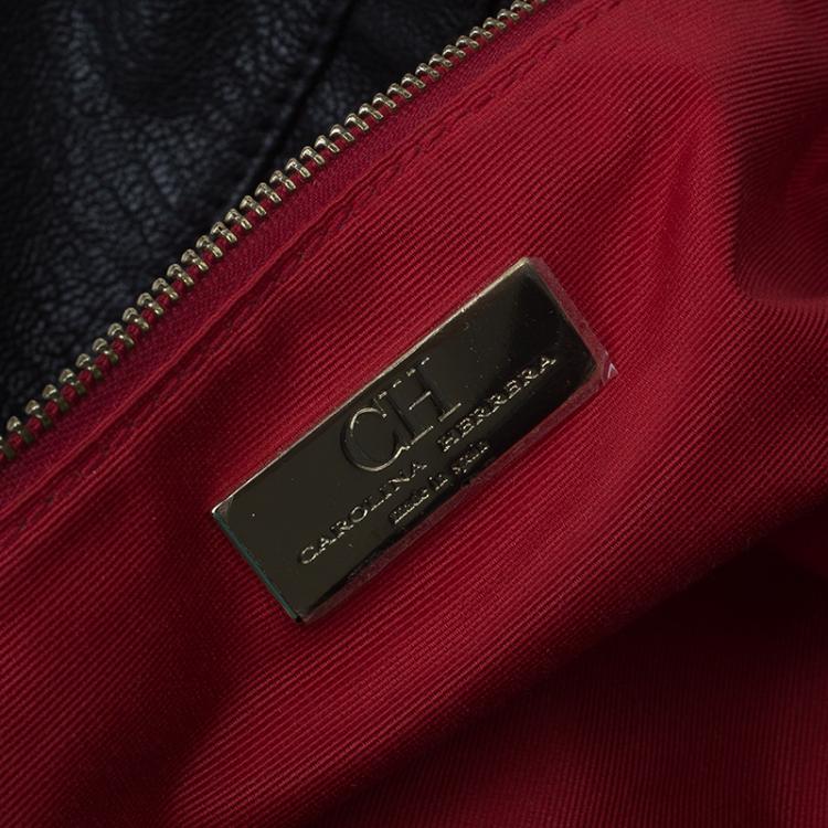 Pre Owned Carolina Herrera Black Leather Bow Hobo 