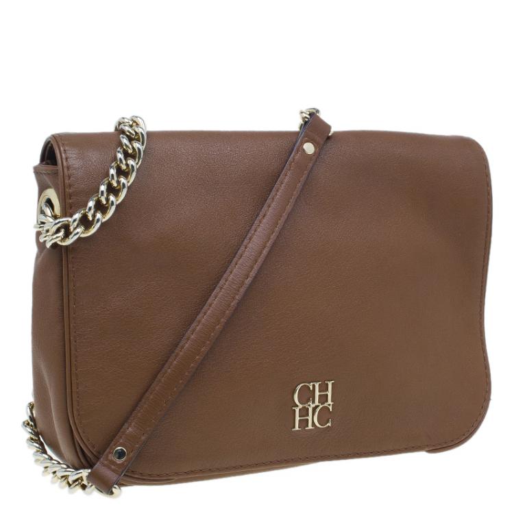 Pre Owned Carolina Herrera Brown Leather New Baltazar Flap Shoulder Bag