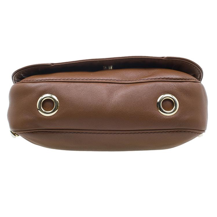 Pre Owned Carolina Herrera Brown Leather New Baltazar Flap Shoulder Bag