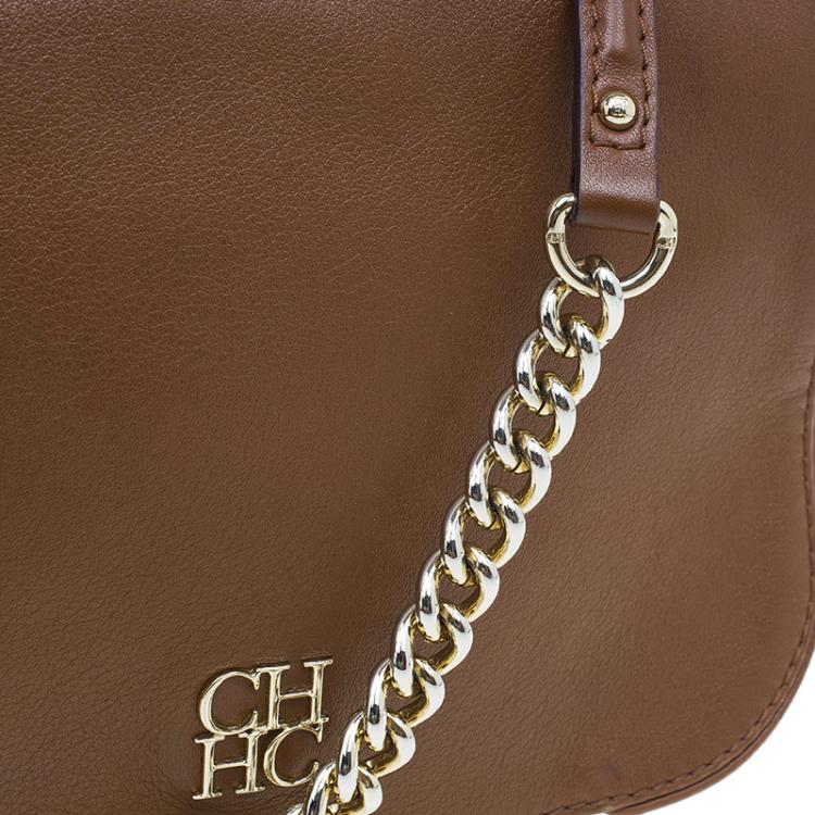 Pre Owned Carolina Herrera Brown Leather New Baltazar Flap Shoulder Bag