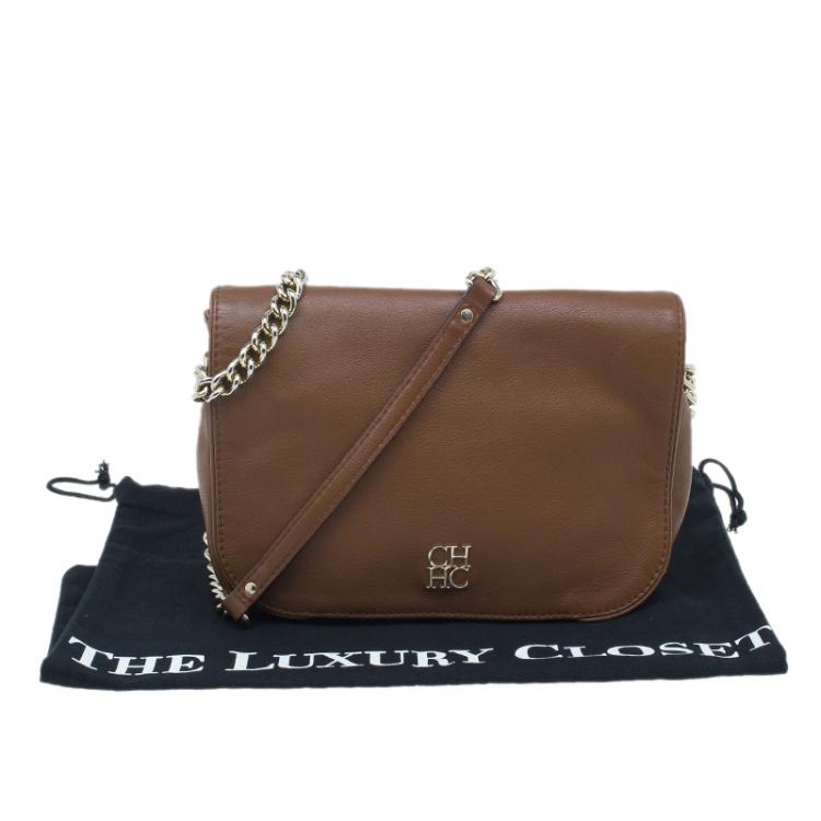 Pre Owned Carolina Herrera Brown Leather New Baltazar Flap Shoulder Bag