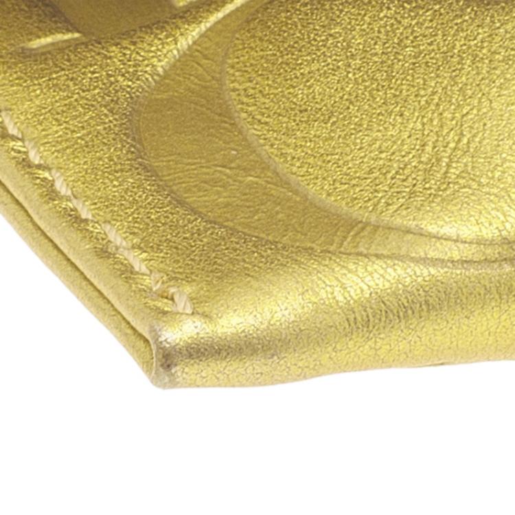 Pre Owned Carolina Herrera Gold Monogram Leather Tassel Clutch