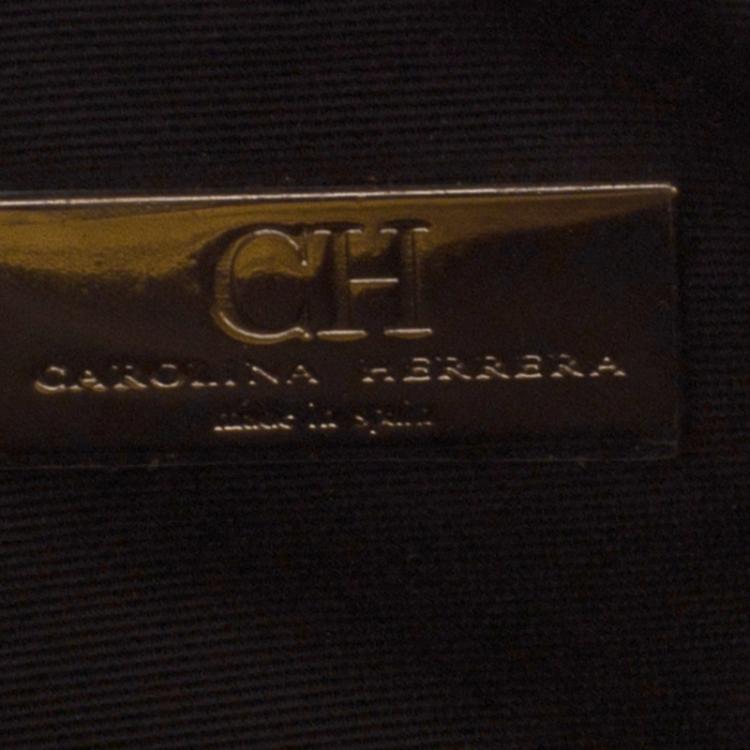 Pre Owned Carolina Herrera Gold Monogram Leather Tassel Clutch