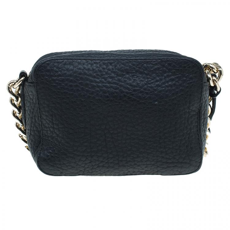 Pre Owned Carolina Herrera Black Pebbled Leather Mini Tassel Crossbody Bag