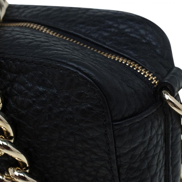 Pre Owned Carolina Herrera Black Pebbled Leather Mini Tassel Crossbody Bag