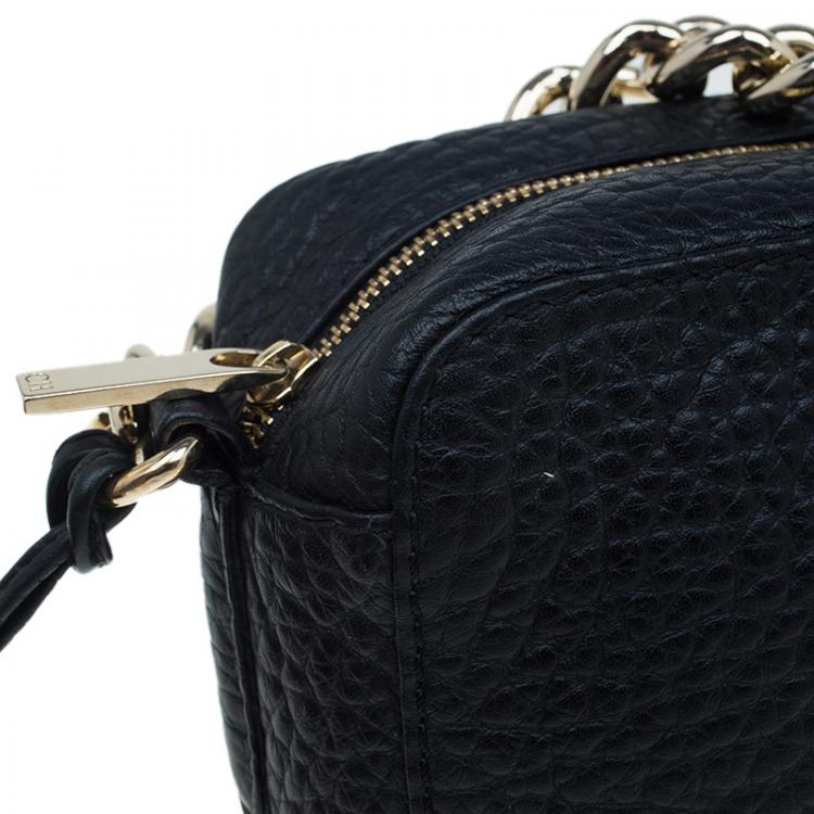 Pre Owned Carolina Herrera Black Pebbled Leather Mini Tassel Crossbody Bag