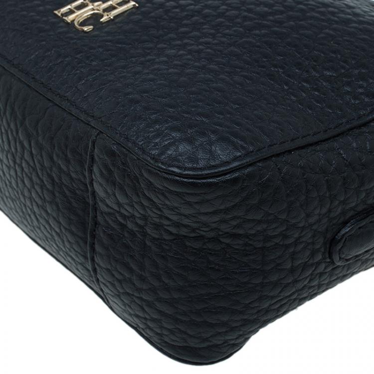 Pre Owned Carolina Herrera Black Pebbled Leather Mini Tassel Crossbody Bag