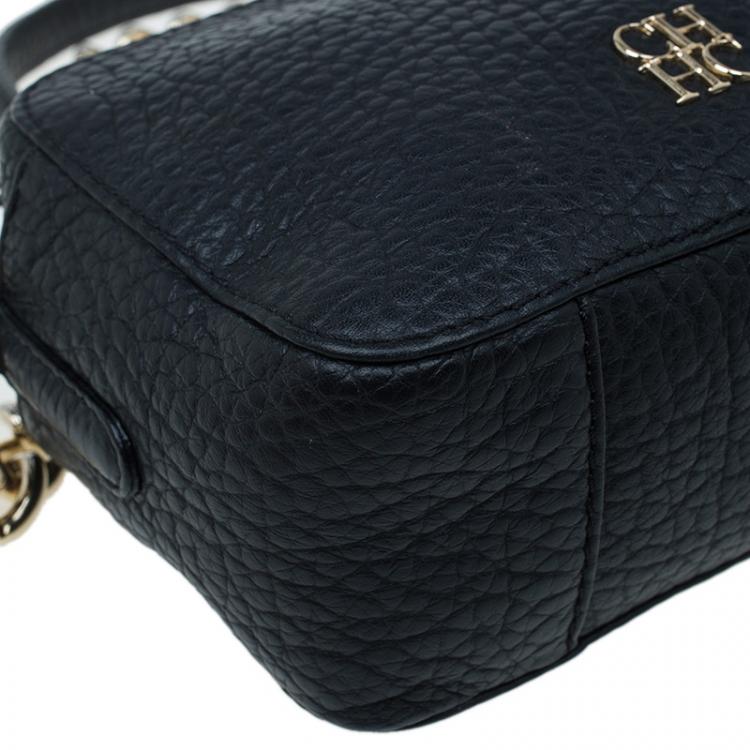 Pre Owned Carolina Herrera Black Pebbled Leather Mini Tassel Crossbody Bag