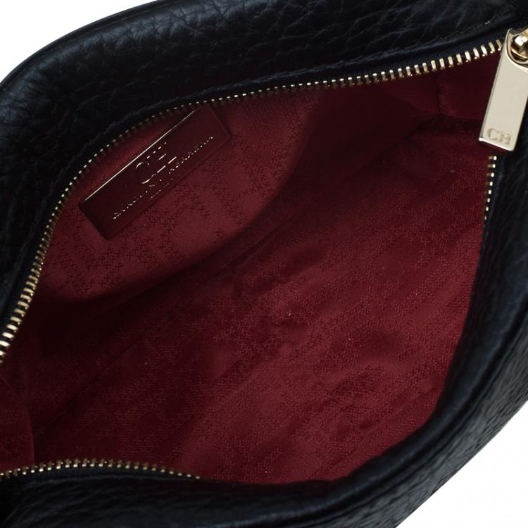 Pre Owned Carolina Herrera Black Pebbled Leather Mini Tassel Crossbody Bag