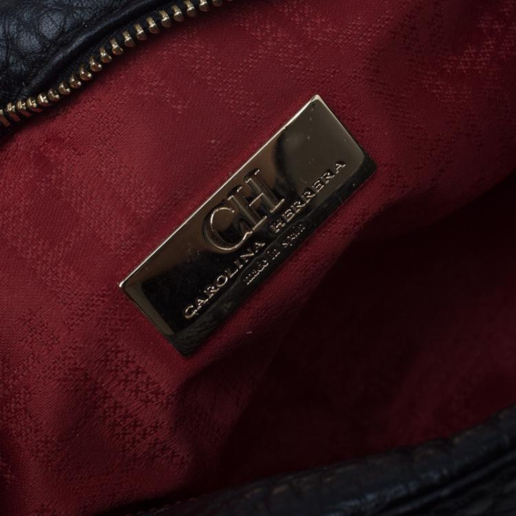 Pre Owned Carolina Herrera Black Pebbled Leather Mini Tassel Crossbody Bag